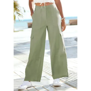 Cargohose BUFFALO Gr. 38, N-Gr, grün (salbeigrün) Damen Hosen Strandhosen aus Lyocell in weiter Form, lässige Stoffhose mit seitlichen Taschen