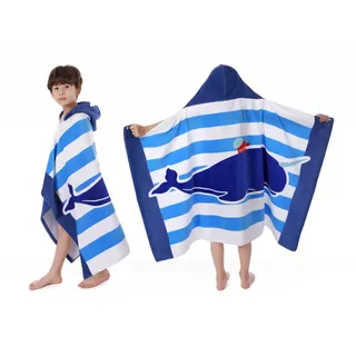 BANGSAUR Kinder-Badetuch mit Kapuze, 100% Baumwolle, 127x 76cm Wickel, Kinder, Kleinkinder, Mädchen, Jungen, 3–12 Jahre (Blauer Narwal)