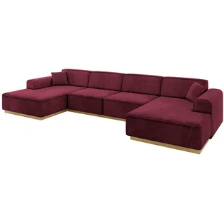 altdecor Eckcouch Samt 6-Sitzer Bordeauxrot