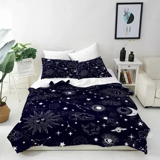 ANHOPE Sternbild Bettwäsche-Set 135x200 cm 2-teilig Mikrofaser | Bettbezug mit Reißverschluss, 1 Kissenbezug 80x80 cm, Galaxie Sonne Mond Sterne Muster, für Jugendliche und Erwachsene