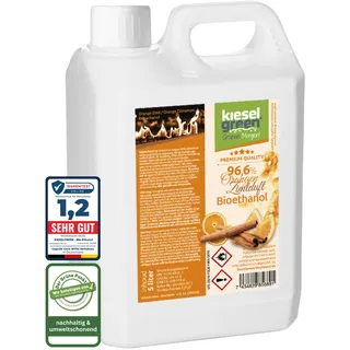 KieselGreen Bioethanol 5 Liter mit Duft für Ethanol-Kamin, viele Sorten - Bio Ethanol als Raumduft in vielen Duftnoten - Parfüm für Bio Ethanol Kamin Indoor oder Bioethanol (Orange-Zimtduft, 5L)