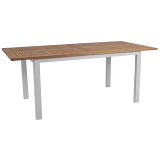 Gartenesstisch Lyon aus Aluminium und Teak, modern, ausziehbar, hellgrau-natur, für 8-10 Personen