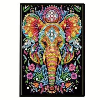 Generish Diamond Painting Vintage Notizbuch,Elefant 50 Seiten Kunstleder Blanko Tagebuch,Tagebuch mit exquisitem Musterdesign,Tagebuch Leder,Skizzenbuch,Größe A5