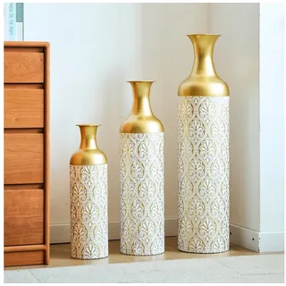 LVHOM Dekovase Bodenvase, Tischvase, 3 tlg. Geometrisches Metall-Vasen-Set, Gold (drei Höhen (50 cm, 66 cm, 83 cm), Handgefertigt aus Metall. Langlebig & makellos. Exklusiv für Trockenblumen/Pampas & Stil, Ideal als Raumteiler, Pflanzübertopf, Solitärobjekt kreativ gestapelt) goldfarben