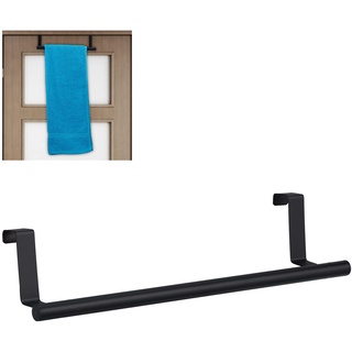 Relaxdays Handtuchhalter für Tür & Schrank, zum Einhängen, Edelstahl, Handtuchstange ohne Bohren, Küche & Bad, schwarz