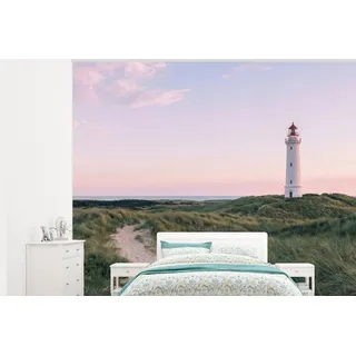 MuchoWow Fototapete Leuchtturm - Dünenlandschaft - Meer, Matt, bedruckt, Vinyl Tapete für Wohnzimmer oder Schlafzimmer, Wandtapete, 300x240 cm 3 m x 2 m