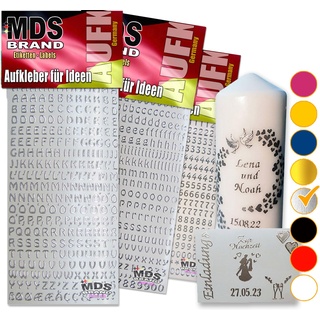 MDSBrand 1cm buchstaben zum aufkleben einfach zum basteln und gestalten von Scrapbook & Karten, auch ein Super Alternative zu wachsbuchstaben Kerzen 64 (Silber)