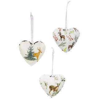 MICA Adventskranz Dekohänger Herzen mit Hirsch - ca. 6,5 cm - 3 Stück braun|grün