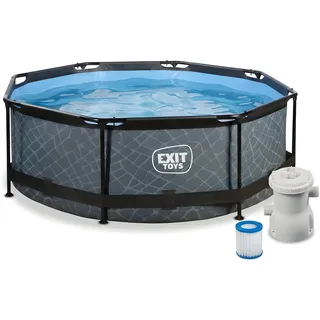EXIT Toys Aufstellpool Rund 244x76 cm mit Filterpumpe – Gartenpool für Kinder Geeignet – Stahlrahmen – TÜV, CE, EN 16582 – Stone – Grau