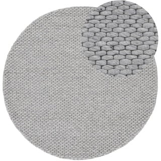 Wollteppich CARPETFINE "Sina" Teppiche Gr. Ø 120 cm, 14 mm, 1 St., grau Schurwollteppiche grobe Struktur, Zeitloses Design, reine Wolle, Wohnzimmer