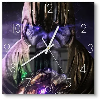 DEQORI Wanduhr 'Thanos Rüstung von Nahem' (Glas Glasuhr modern Wand Uhr Design Küchenuhr) goldfarben|schwarz 30 cm x 30 cm