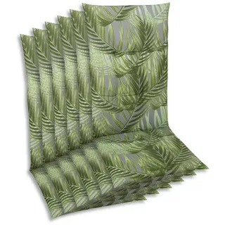 Sesselauflagenset, Grau, Grün, Textil, 6-teilig, Blätter, Füllung: Schaumstoff, Vlies, 48x5x118 cm, Oeko-Tex® Standard 100, pflegeleicht, für den Außenbereich geeignet, mittels Gurtband zu befestigen, Outdoor-Kissen, Gartenstuhlauflagen, Hochlehner-Auflagen