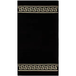 Badematte Badezimmerteppich Badteppich Duschmatte Badvorleger Duschvorleger griechisches Mäander Muster in Schwarz Gold mit Noppen - 100% Baumwolle rutschfest waschbar Fussbodenheizung - 50x90 cm
