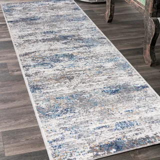 Mazovia Teppich Läufer Flur - Modern Teppichläufer – Kurzflor, Weich - für Vorzimmer Eingangsbereich Schlafzimmer Küche Korridor - Abstrakt Muster - 80 cm Breite Grau Blau 3 80 x 200 cm