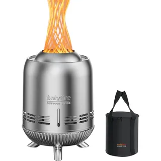 onlyfire Edelstahl Tischfeuerstelle mit Tragetasche, Tragbar Tischkamin für Pellets und Holz, Mini Raucharmer Tischfeuer 15x24cm, für Indoor Outdoor Balkon, Silber