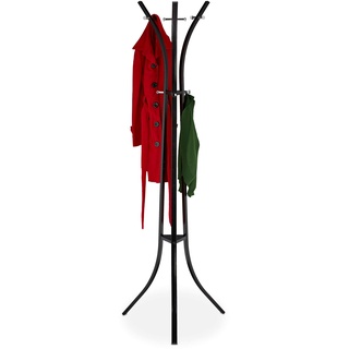 Relaxdays Garderobenständer Metall, freistehender Jackenständer, 9 Haken, Standgarderobe, 184 x 61 x 54,5 cm, schwarz