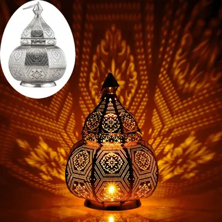 Tischlampe Nachttischlampe Lampe Leuchte Metall Silber Orientalisch 30 cm E27