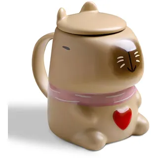 Bocguy Capybara Tasse, Süße Wasserschwein Kaffeebecher mit Deckel, Braun Capibara Keramiktasse, 3D Form Lustige Tier Mug für Familie Büro Geburtstage und Weihnachten Mädchen Jungen Geschenke 400ml