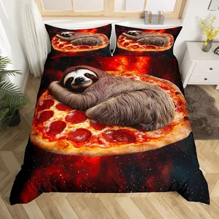 Homewish Faultier Bettwäsche 155x220 Kinder, Cartoon Lustiges Tier Bettbezug Set für Jungen Mädchen Erwachsene, Fast Food Pizza Galaxy Muster Schlafzimmer Dekor Bettwäscheset 2-Teiliges Mikrofaser