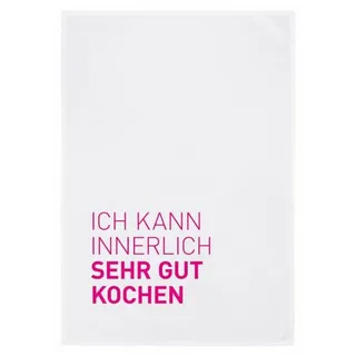 Baumwoll Geschirrtuch mit Spruch "ICH KANN INNERLICH GUT KOCHEN" - Weiß