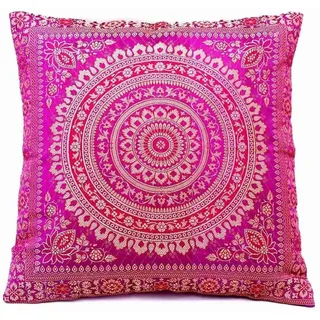 Ruwado Dekokissen - Handgefertigt Kissenbezug aus Indische Banarasi Seide - 40cmx40cm, Handgewebt und Handgenäht aus Indien lila