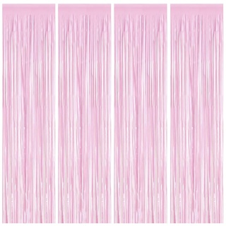 Lametta Vorhänge, 4 Stück Rosa Glitzervorhang Fringe 1m x 2m Metallic Folienfransen Hintergrund, Luftschlangen Folie Vorhang für Geburtstag Hochzeit Weihnachten Party Dekoration, Tinsel Curtains Pink
