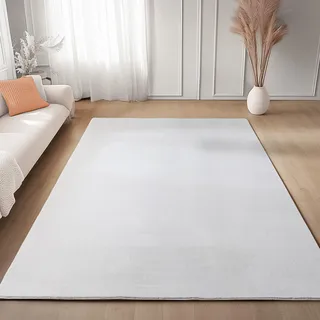 Carpettex Waschbarer Kurzflor Teppich 120x160 cm Weiß Einfarbig Weich