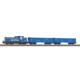PIKO Start-Set mit Bettung Güterzug Diesellok SM 42 mit 2 offenen Güterwagen 97937 H0