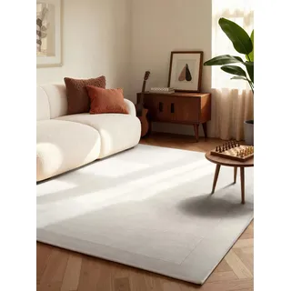 Villeroy & Boch Wollteppich Kivi - Weicher Natur Wohnzimmerteppich mit Bordüre, Handgemacht & Natürlich, Modernes Design für Wohnzimmer, Schlafzimmer, Esszimmer, Flur - Natur Creme, 80x150 cm