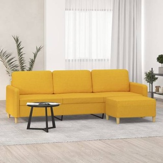vidaXL 3-Sitzer-Sofa mit Hocker Hellgelb 210 cm Stoff