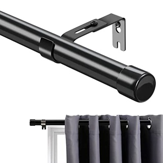 Gardinenstange, 76 cm Gardinenstange mit Kappenknäufen mit Halterungen, Beschläge-Set aus Edelstahl, Gardinenstange Verstellbare Dekorative Fenster für Wohnzimmer Schlafzimmer Fenster/Schwarz