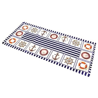 Tischdecke Mitteldecke Tischläufer Kissenhülle erfrischendes maritimes Druckdesign blau Weisse Streifen Pflegeleichte Qualität. (40 x 90 cm)