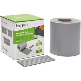 TerraUno - Premium Sichtschutzstreifen für Doppelstabmattenzaun - Gartenzaun I 50mx19cm inkl. 30 Clips I Grau I PVC Sichtschutz für den Zaun