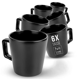 Kaffeetassen 6er Set Manhattan - Premium Steingut, Für Spülmaschine, Mikrowelle - Tassen Set Schwarz Matt - Stylishe Tee- und Kaffeebecher - Pure Living Geschirr Urban Black Line
