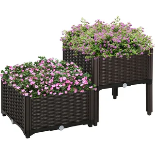 Outsunny Hochbeet Doppelter Pflanzkasten Rattan-Look 80x40x44cm mit Abflusslöchern aus PP in Braun für Garten Balkon   Aosom.de