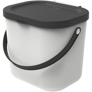 Rotho Albula Biomülleimer 6l mit Deckel und Henkel für die Küche, Kunststoff (PP) BPA-frei, weiss/anthrazit, 6l (23,5 x 20,0 x 20,8 cm)