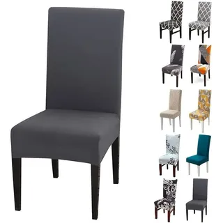 Set Mit 6 Modernen, Universellen Stretch-stuhlhussen, Grau - Crezuo