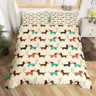 Homewish Dackel Bettwäsche 135x200 für Liebhaber Süßer Wursthund Bettwäsche Set Braune Hundepfoten Bettbezug Kawaii Pärchen Welpen Bettbezug Haustier Tier Thema Bettwäsche Set