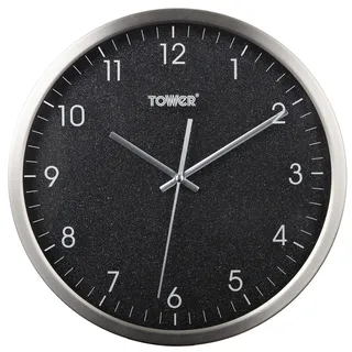 Tower T878503BLK Glitz Wanduhr Glasfront Batteriebetrieben Schwarz 30 cm