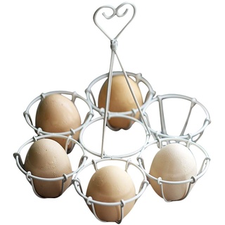 TentHome Vintage Eierkorb Draht Eierhalter Tisch Eierständer Metall Eierbecher Eiertablett Eierplatte für 6 Eier Ostern Dekoration Landhaus Küchenzubehör (matt antik weiß)