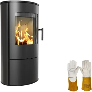 KRATKI Kaminofen aus stahl ROLLO bereit Satz Ø 150 7 kW mit Raumluftunabhängig, Bblass Verkleidung, freistehend, BImSchV 2, Ø 150 mm, EEK A Kaminofen HKI Hitzebeständige Handschuhe inklusive