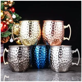 Faizee Möbel Tasse Cocktailglas Moscow Mule Becher Kupferbecher 500ml Fassungsvermögen, 2-tlg., Kupfer/Edelstahl blau