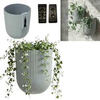 botle Blumentopf zu Hängender, Wand Pflanzenständer, Wandblumentopf, Hängeblumentopf, H 18 cm, Ø 14.5 cm, vertikale Rillen Hell Grau, Kletterpflanzen, Pflanzenwand, Blumendekoration