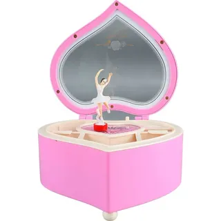 Herzförmige Spieluhr Mit Fach, Rosafarbenes Ballerina-motiv, Schmuckkästchen Für Mädchen, Kinder Und Musikliebhaber