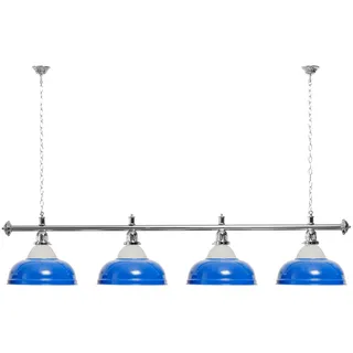 Billard Lampe 4 Schirme blau mit Glas / silberfarbene Halterung