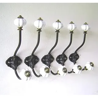 Unbekannt 5 GARDEROBENHAKEN Porzellan Messing ANTIK Nostalgie LANDHAUSSTIL Garderobe NEU