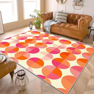 PaxGloz Mid Century Modern Teppich - Teppiche Wohnzimmer Schlafzimmer Geometrisch, Großer Teppich Orange Rosa Kinderzimmer, Weich Kurzflor & Waschbar & rutschfest Wohnzimmerteppich, 140x200 cm