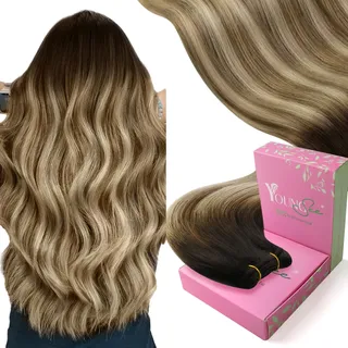 YoungSee Tressen Echthaar Balayage Echthaar Tressen 55CM Lang Haartressen Echthaar Extensions Tressen Echthaar Weft Hair Extensions Weave Extensions Echthaar Extensions Echthaar Tressen 100g #2