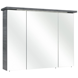 Pelipal Badezimmer-Spiegelschrank Quickset 328 in Graphit Struktur quer Nachbildung mit LED-Beleuchtung, 75 cm breit | Badschrank mit Spiegel, 3 Türen und 6 Einlegeböden