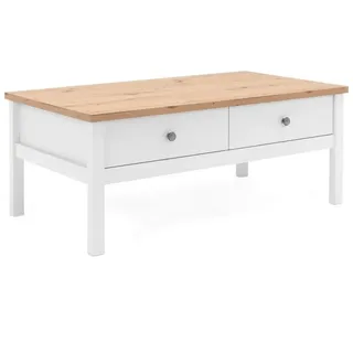 Newroom Couchtisch Wildeiche 100 cm, Wohnzimmertisch Weiß Wildeiche Vintage Landhaus Sofatisch Wohnzimmer weiß